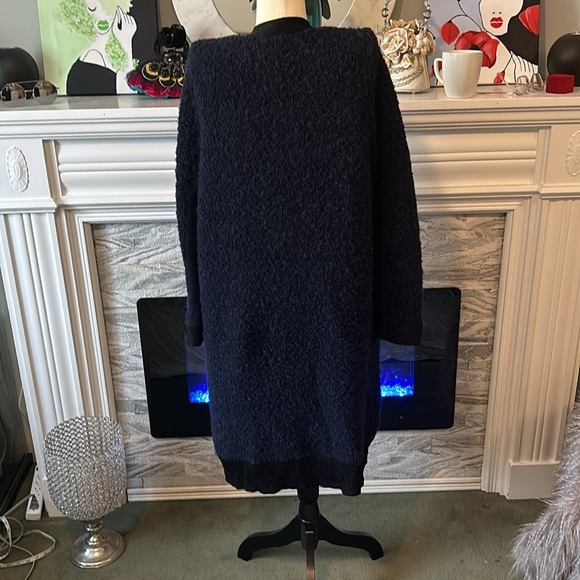White+Warren large blue rolled maxi knit sweater jacket wool/alpaca/nylon/spandx - Picture 2 of 9